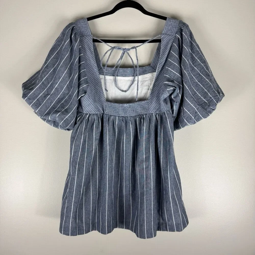 Free People Gigi Tunic Size XS Striped Puff Sleeve Fairy Cottagecore Boho